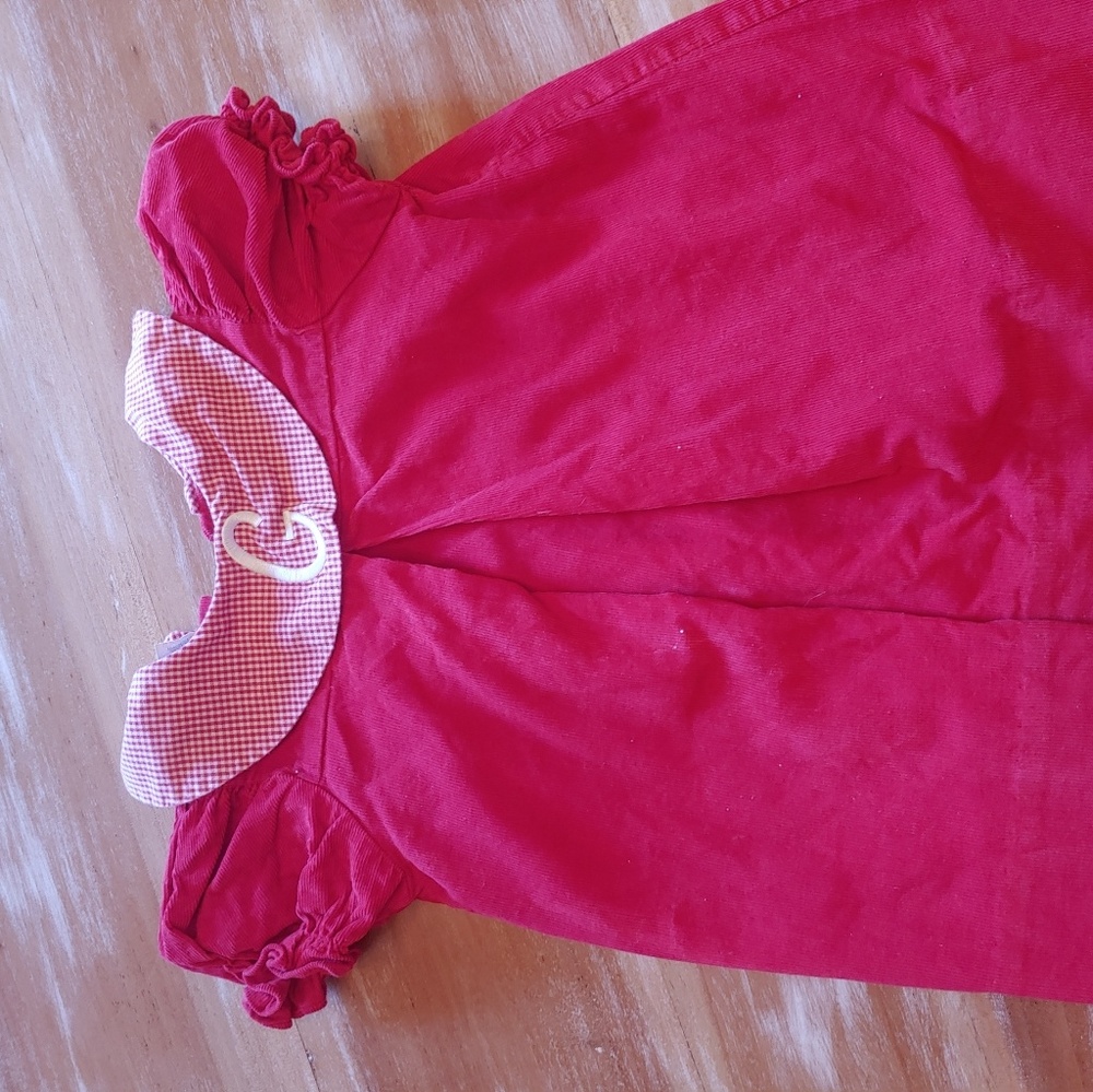 Red corduroy dress with a G embroidered collar